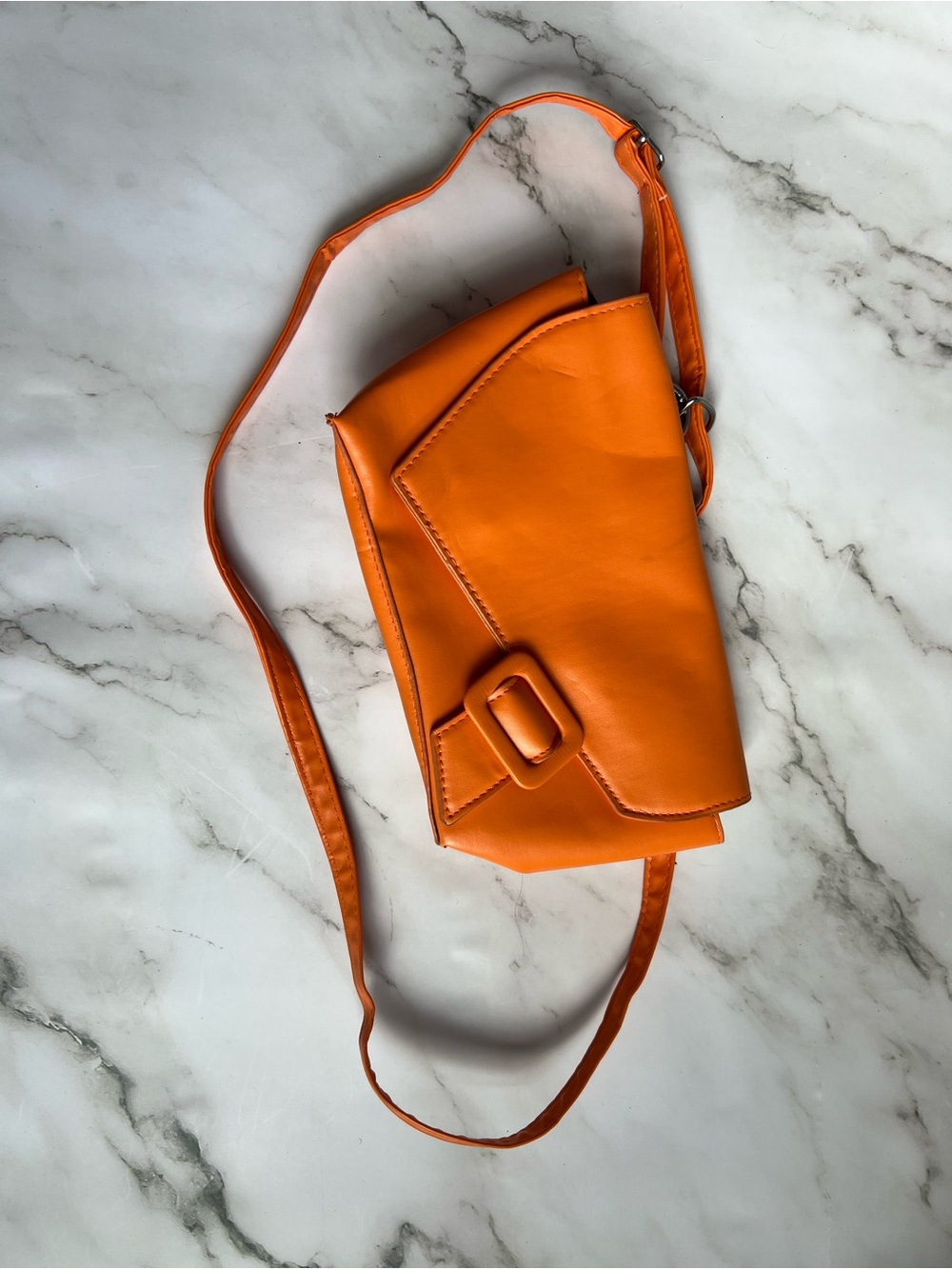 Orange Crossbody Bag with Buckle Strap - Unbranded